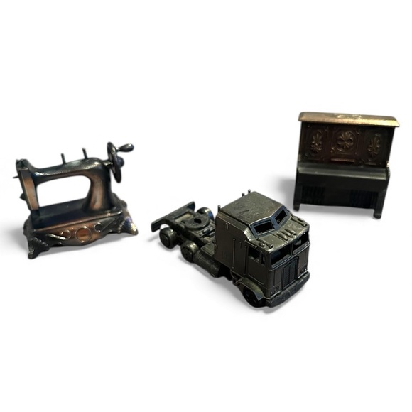 Vintage Other - Set Of Three Vintage Bronze Color Metal Pencil Sharpeners Sewing, Truck, Piano